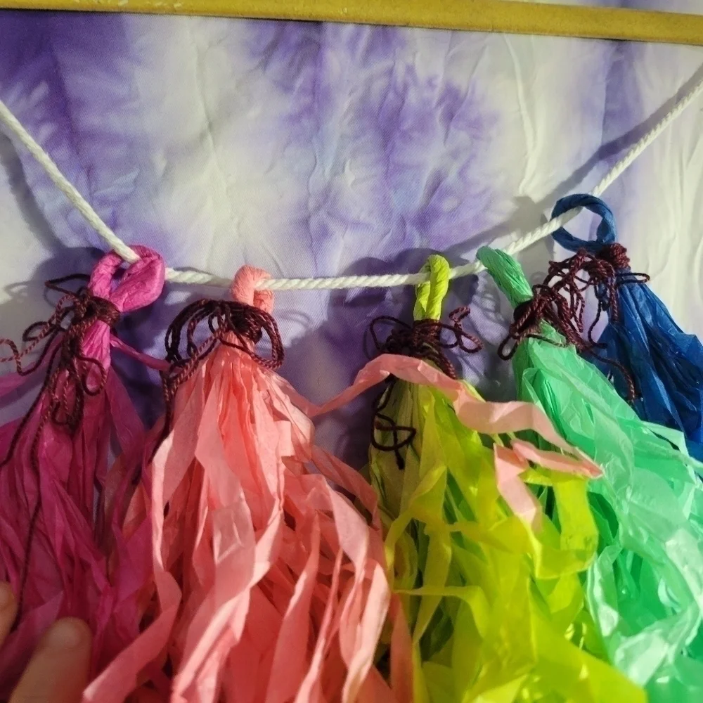 NEW Handmade 5 Color Tissue Paper Tassel Garland Multicolored Size Is 7 Feet